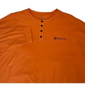 Beretta Henley Shirt Blaze Orange Long Sleeve sz L 100% Cotton t-shirt